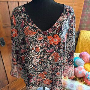 J.Jill 3/4 Sleeve Floral Blouse Size Large